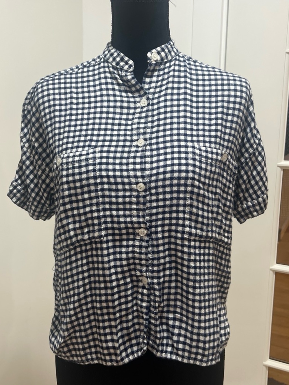 Max Studio Navy and White Gingham Shirt